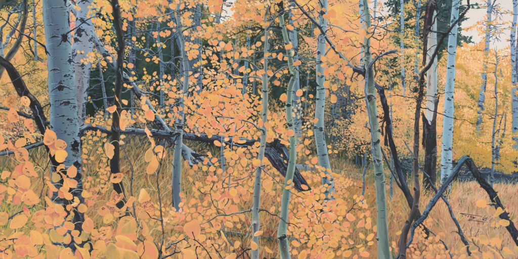 A painting of an aspen grove by Tom Watts