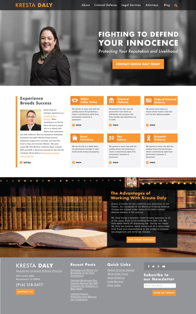 A full layout of the Kresta Daly Law website designed by Tom Watts