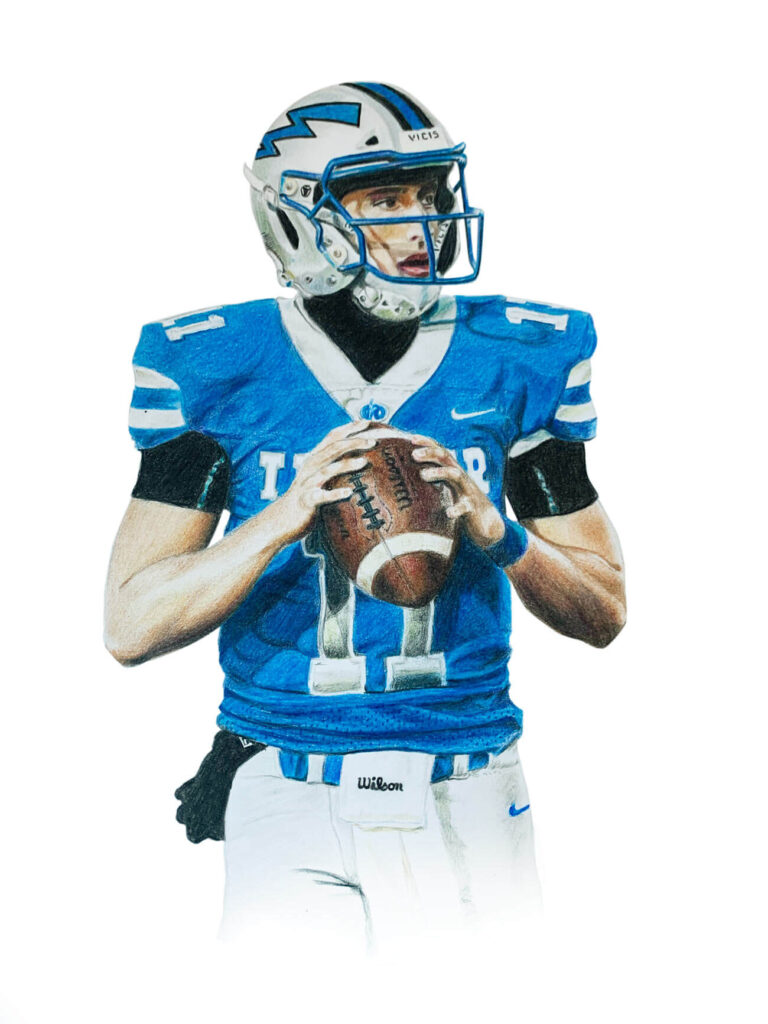 A drawing of Richie Watts as qb for Rocklin high.