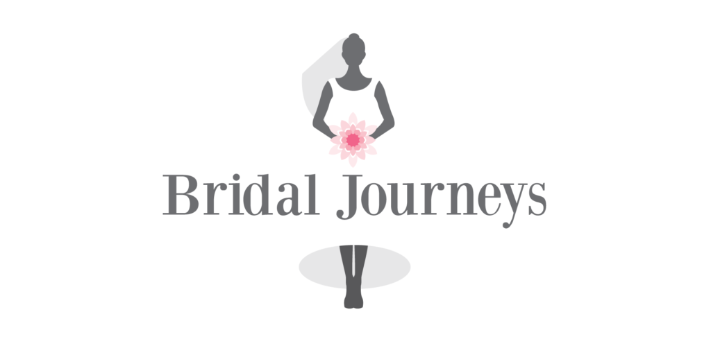 The bridal journeys logo using a negative space dress a bouquet and a bridal figure designed by tom watts