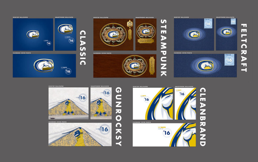 A group of social flair designs produced for Undergraduate Admissions by Tom Watts