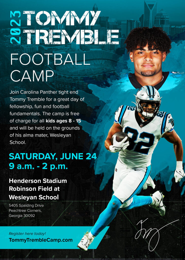 A digital poster design for the 2023 Tommy Tremble Football camp