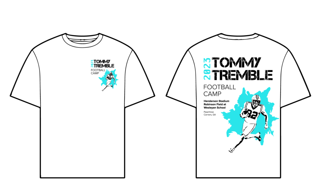 A t-shirt design created by Tom Watts for the 2023 Tommy Tremble Football Camp