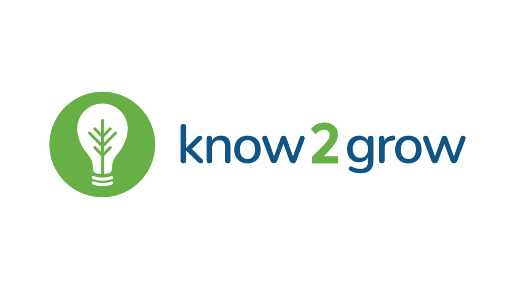 know2gow logo featuring a lightbulb with a sapling growing in it designed by Tom Watts